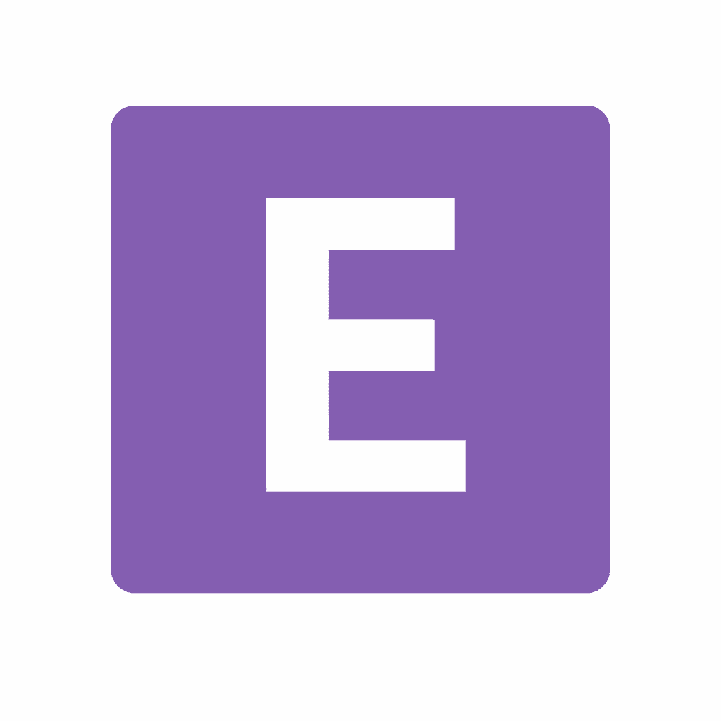 A white capital letter E centered inside a purple square with rounded corners.