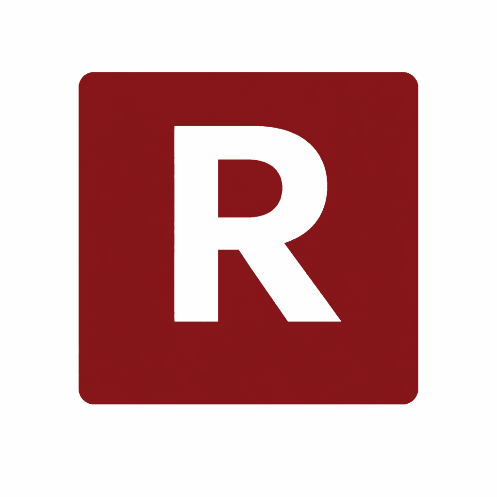 A white capital letter R centered inside a dark red square with rounded corners.