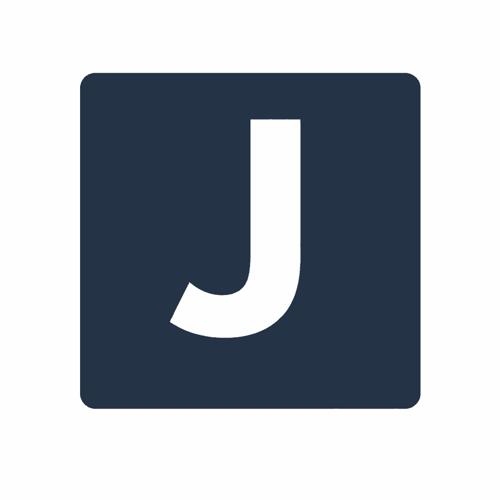 A white capital letter J centered inside a dark navy blue square with rounded corners.